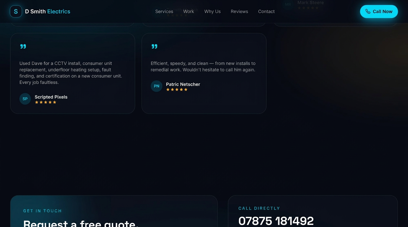 D Smith Electrics customer reviews and request-a-quote contact section
